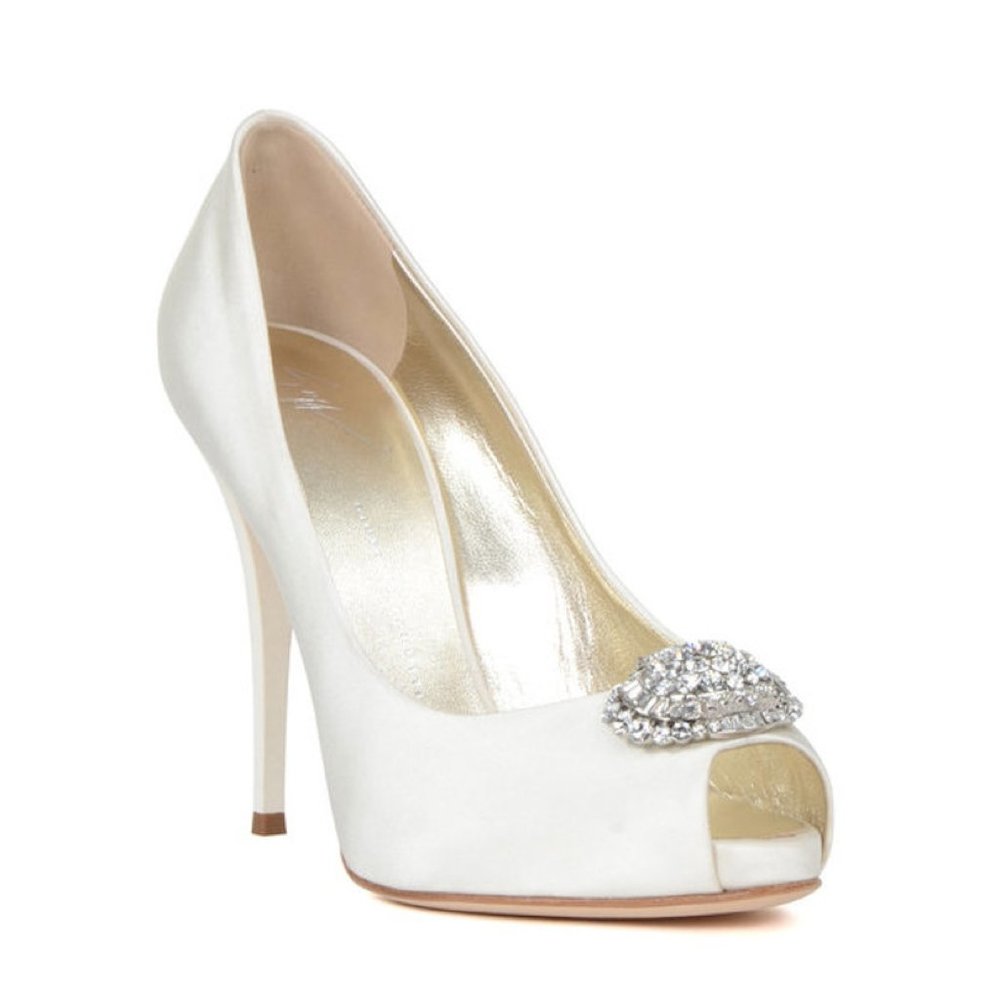 Giuseppe Zanotti SS2012 Archival Pix 100 Ivory Satin Crystal Bridal Pumps